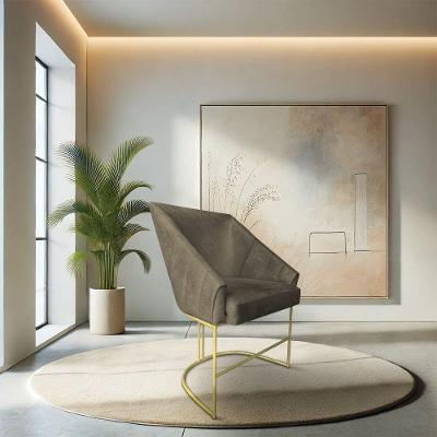 Poltrona Decorativa Alana Suede Base De Ferro Dourado - Pallazio Cor Marrom Rato