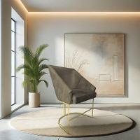 Poltrona Decorativa Alana Suede Base De Ferro Dourado - Pallazio Cor Marrom Rato - 1