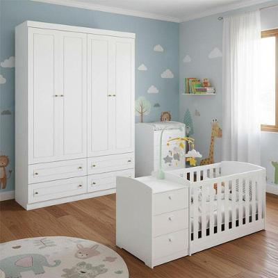 Berço Multifuncional Atlanta E Guarda Roupa 4 Portas Americano Ambiente Branco Fosco Henn - Reller