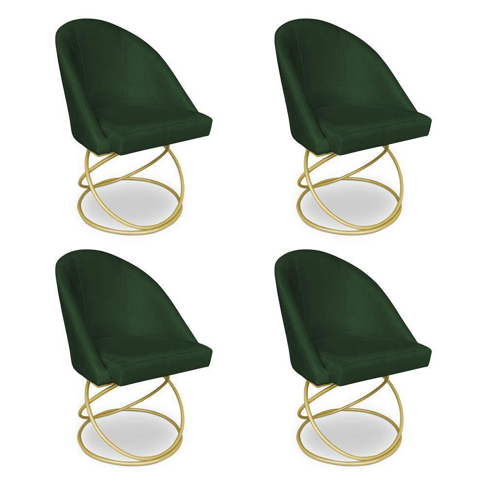 Kit 04 Cadeiras Poltrona De Jantar Bela Suede Base Metálica Luxo Dourado - Pallazio Cor Verde - 1