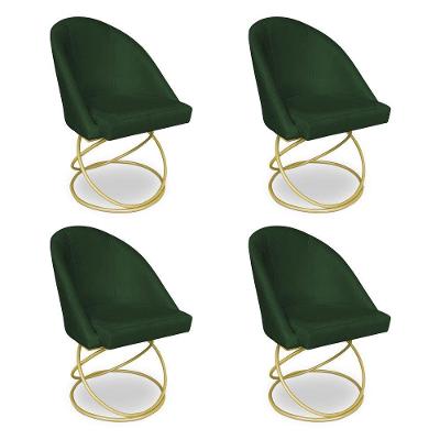 Kit 04 Cadeiras Poltrona De Jantar Bela Suede Base Metálica Luxo Dourado - Pallazio Cor Verde
