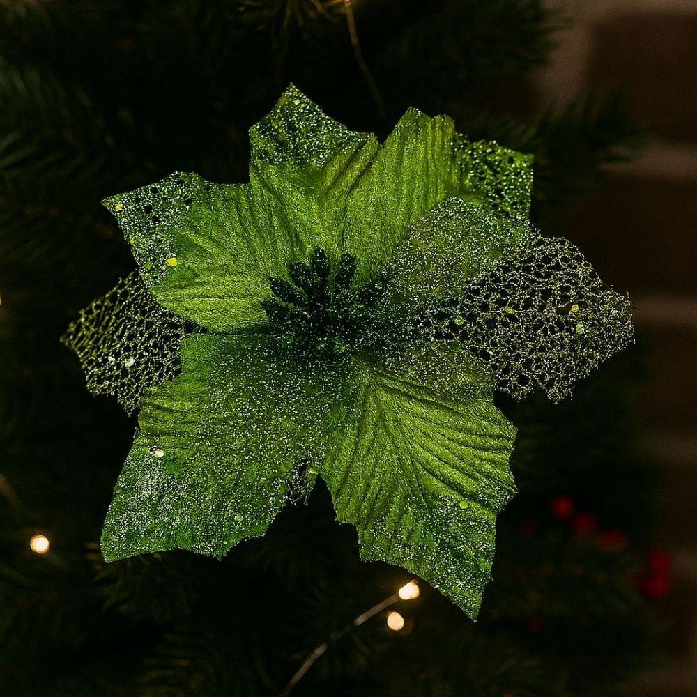 Flor Bico De Papagaio Verde Mescla Pick Natal Luxo 20cm - Magizi - 2