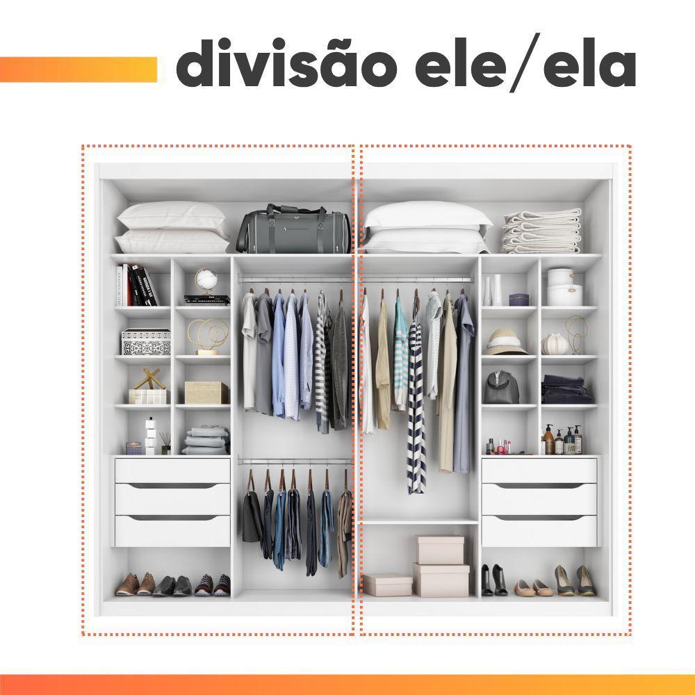 Guarda Roupas Casal 2 Portas De Correr 6 Gavetas Firenze Branco - 6