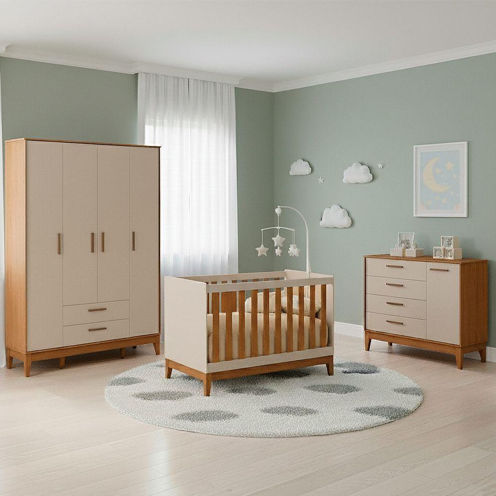 Jogo De Quarto Para Bebe Completo 4 Portas Flip Areia Com Savana - 2