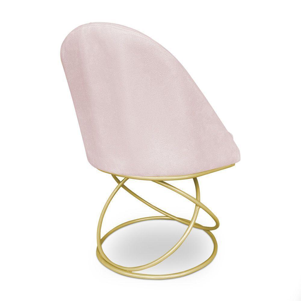 Kit 02 Cadeiras Poltrona De Jantar Bela Suede Base Metálica Luxo Dourado - Pallazio Cor Rosa Bebê - 3