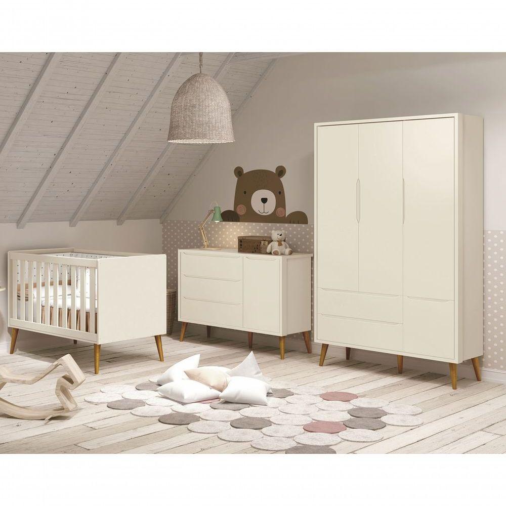 Jogo De Quarto Para Bebê Completo 3 Portas Théo New Areia Fosco Com Madeira - Moveisaqui - 1
