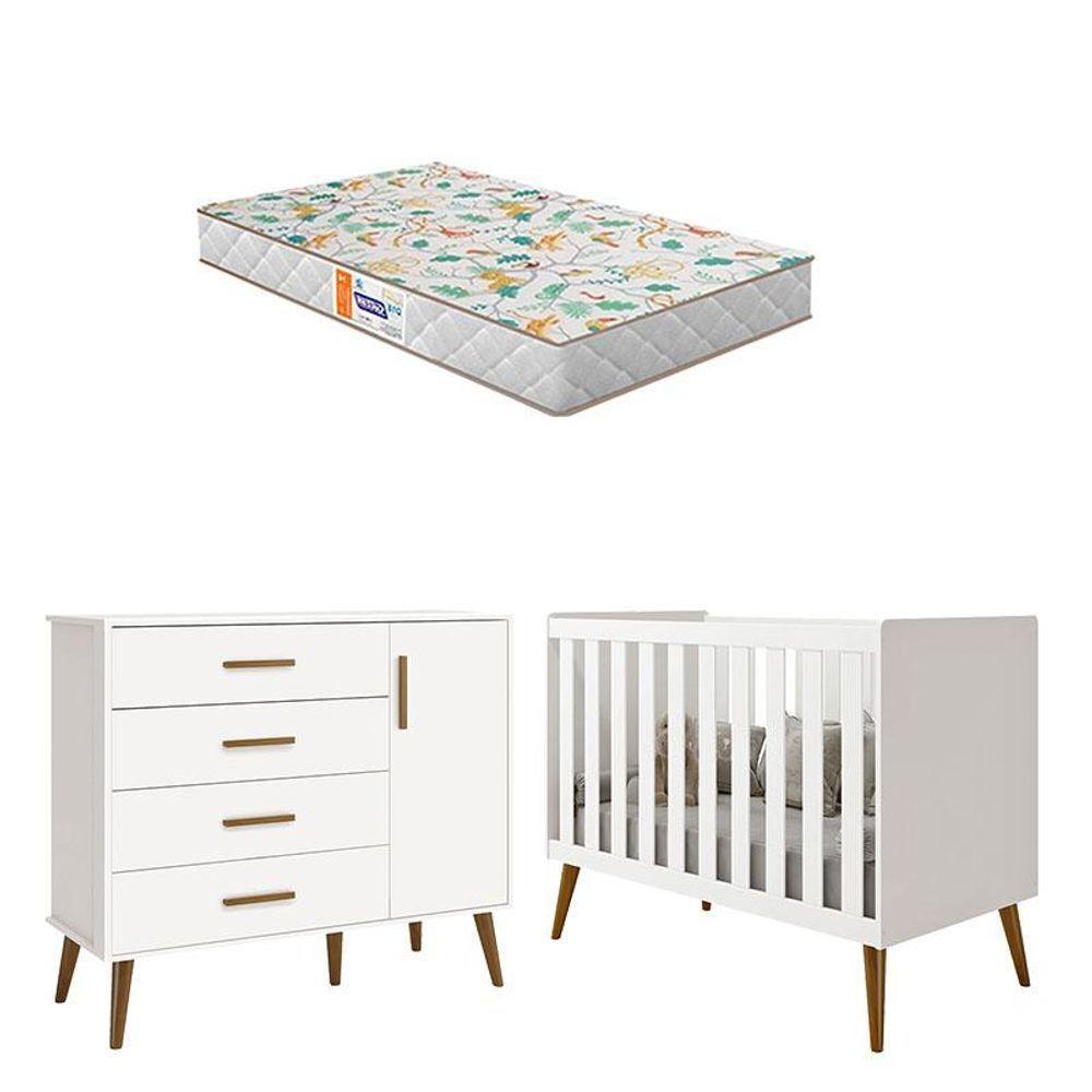 Berço Americano E Cômoda Infantil Com Porta Isis Branco Acetinado Com Colchão Gazin - Reller - 1