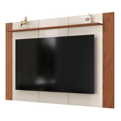 Painel Para Tv Até 75 Polegadas 1,82m Detalhe Frisado Com Prateleira Heloisa Off White/madeirado Off White / Madeirado