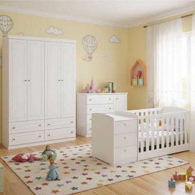 Quarto Infantil 4 Portas Americano E Berço Multifuncional Atlanta Ambiente Branco Fosco - Reller