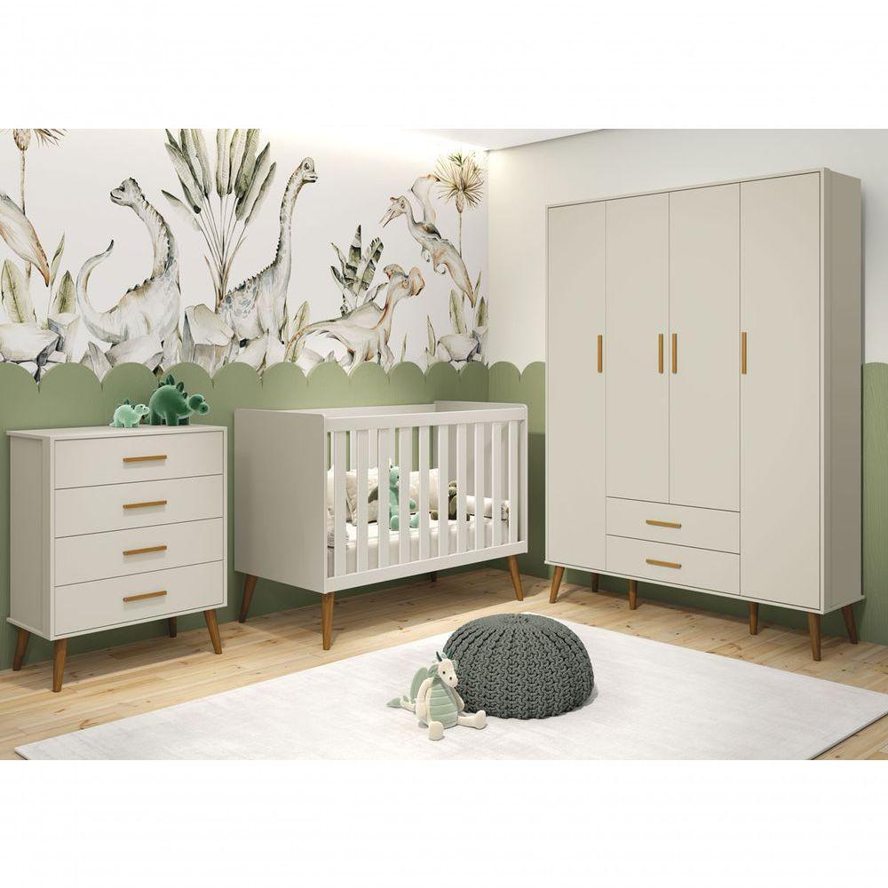 Jogo De Quarto Retrô Para Bebê Completo 4 Portas Isis Areia Fosco - Moveisaqui - 1