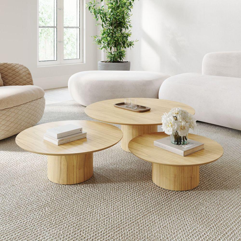 Conjunto Mesa De Centro Ava Em Madeira Damasco - 2