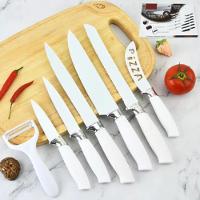 Conjunto De Facas De Cozinha Ceramica Branca 7 Peças Kit Profissional Churrasco Carnes Paes Pizza Com Descascador Frutas - 2