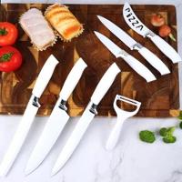 Conjunto De Facas De Cozinha Ceramica Branca 7 Peças Kit Profissional Churrasco Carnes Paes Pizza Com Descascador Frutas