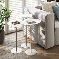 Conjunto De 3 Mesas Laterais Orgânicas Kaleo Base Champanhe Tampo Branco - 2