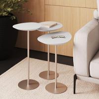 Conjunto De 3 Mesas Laterais Orgânicas Kaleo Base Champanhe Tampo Branco - 5