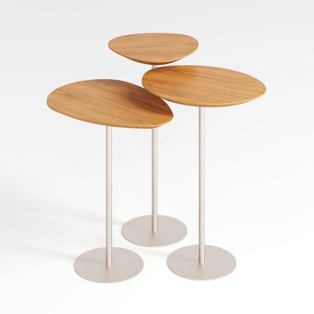 Conjunto De 3 Mesas Laterais Orgânicas Kaleo Base Champanhe Tampo Mel - 1