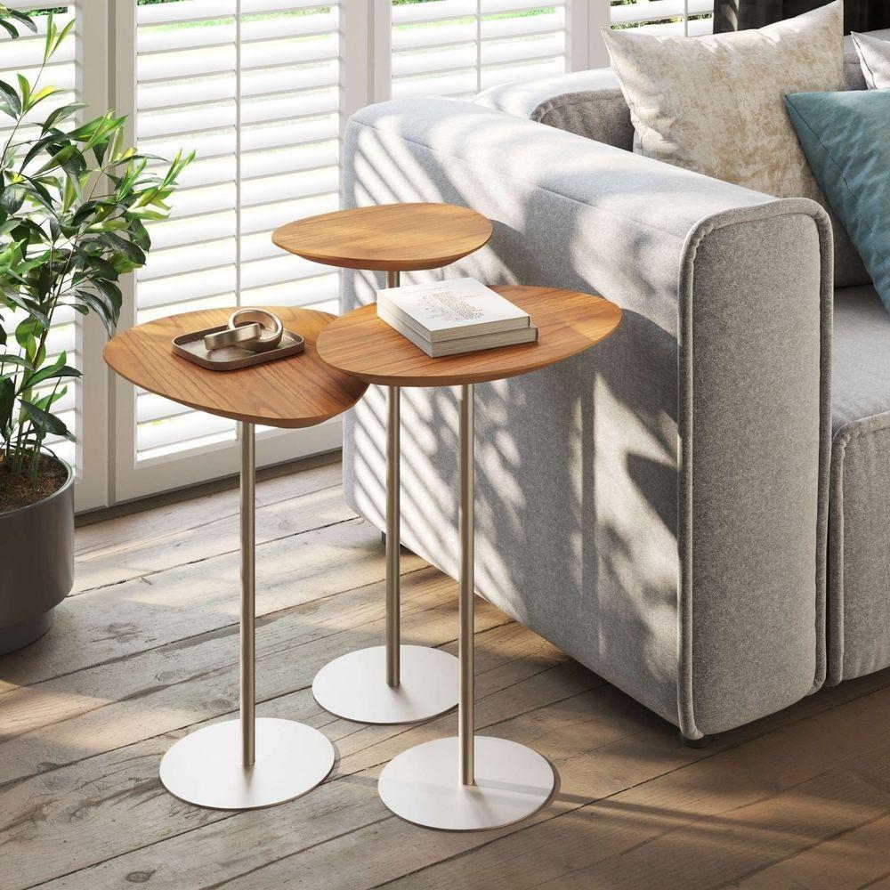 Conjunto De 3 Mesas Laterais Orgânicas Kaleo Base Champanhe Tampo Mel - 2