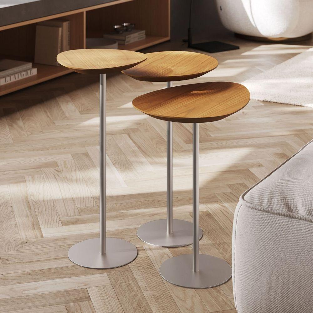 Conjunto De 3 Mesas Laterais Orgânicas Kaleo Base Champanhe Tampo Mel - 4