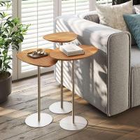 Conjunto De 3 Mesas Laterais Orgânicas Kaleo Base Champanhe Tampo Mel - 2