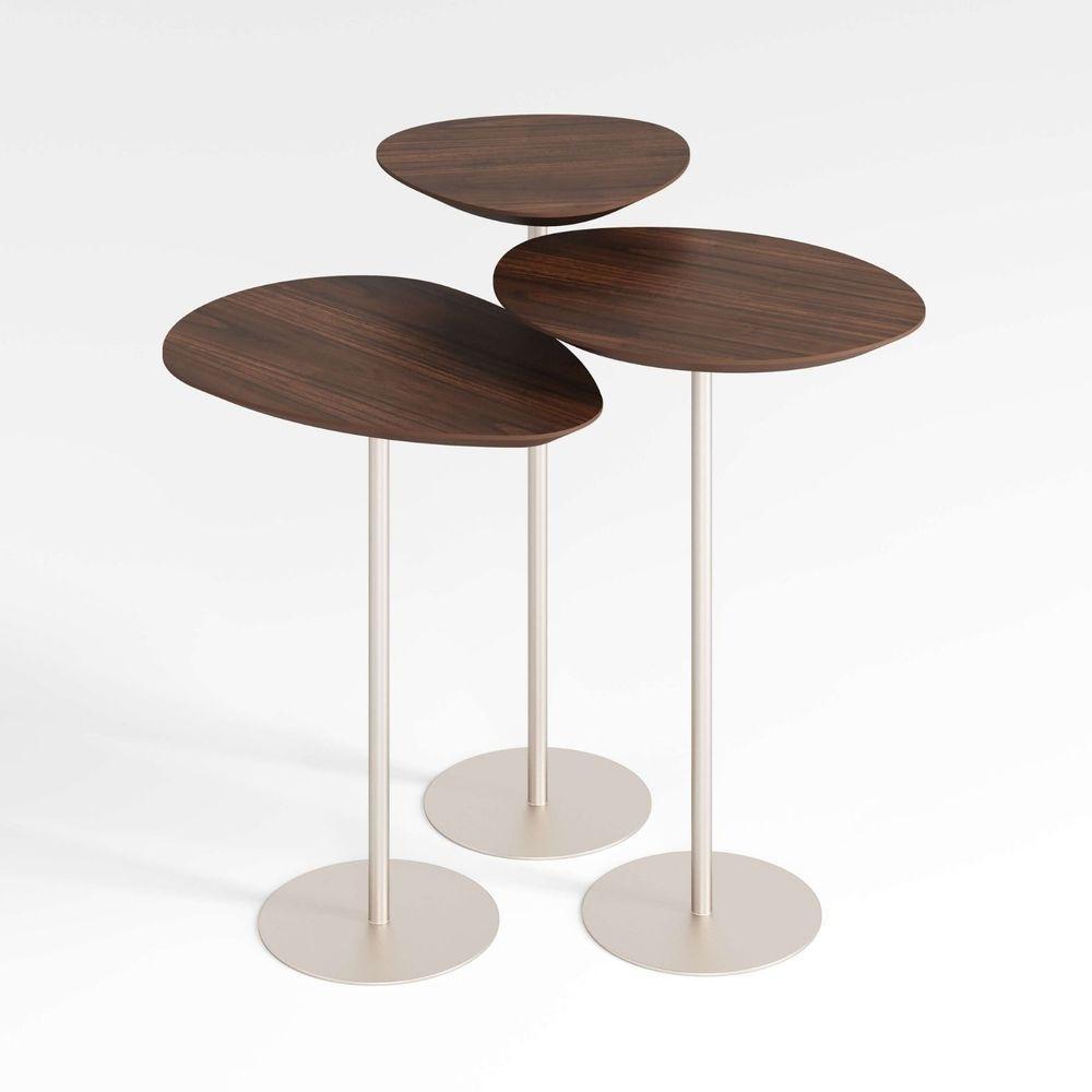 Conjunto De 3 Mesas Laterais Orgânicas Kaleo Base Champanhe Tampo Castanho - 1