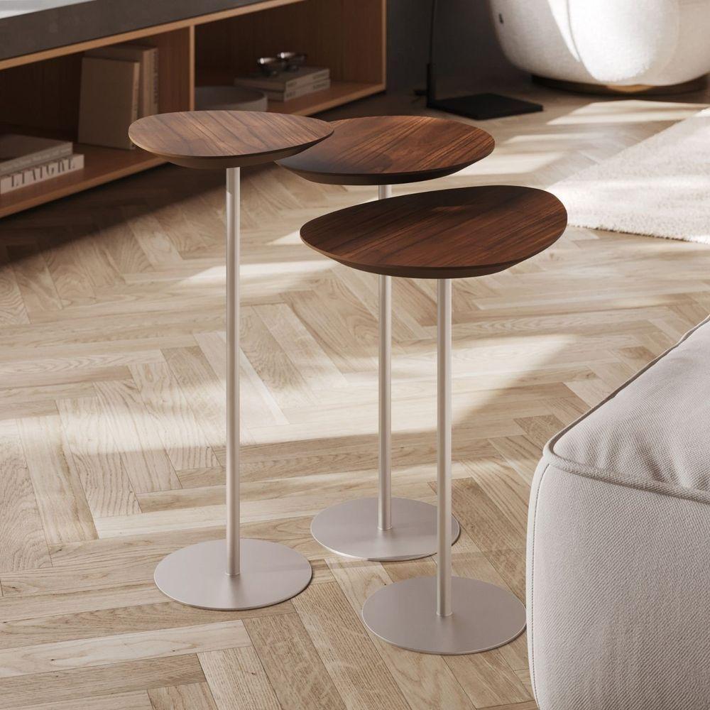 Conjunto De 3 Mesas Laterais Orgânicas Kaleo Base Champanhe Tampo Castanho - 2