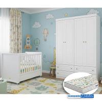 Berço Tutto New E Guarda Roupa Infantil Mississipi Ambiente 4 Portas Branco Fosco Com Colchão Gazin - Matic - 1