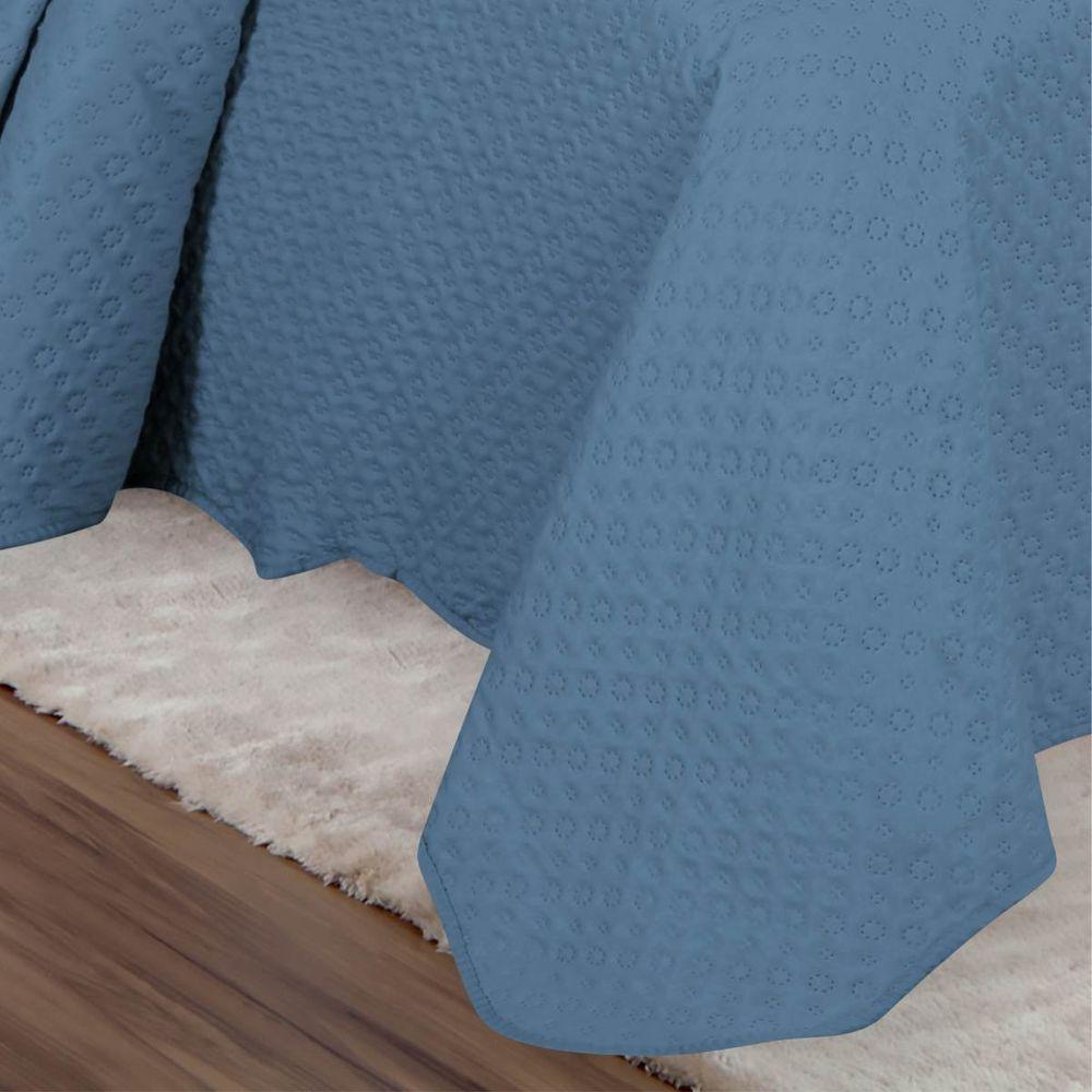 Kit Cobre Leito Casal Classic Liso Ultrasonic + 2 Porta-travesseiros Poa Azul Claro - 3