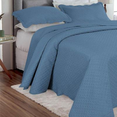 Kit Cobre Leito Casal Classic Liso Ultrasonic + 2 Porta-travesseiros Poa Azul Claro