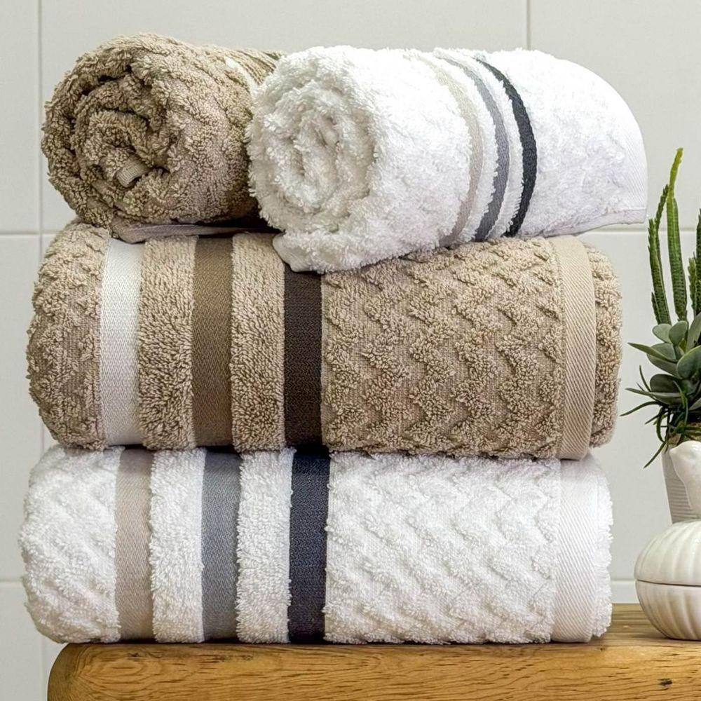 Jogo De Toalha Banhão Trento 4 Peças 100% Algodão Branco-bege - 1