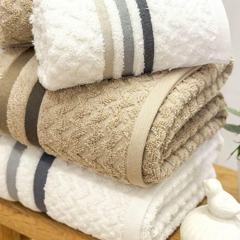 Jogo De Toalha Banhão Trento 4 Peças 100% Algodão Branco-bege - 3