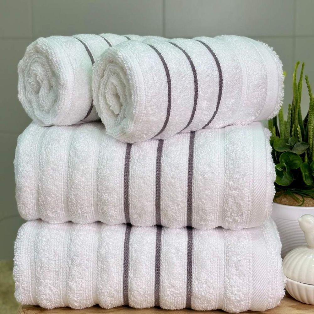 Jogo De Toalhas Wave 4 Peças 100% Algodão Fio Penteado Branco-branco - 1