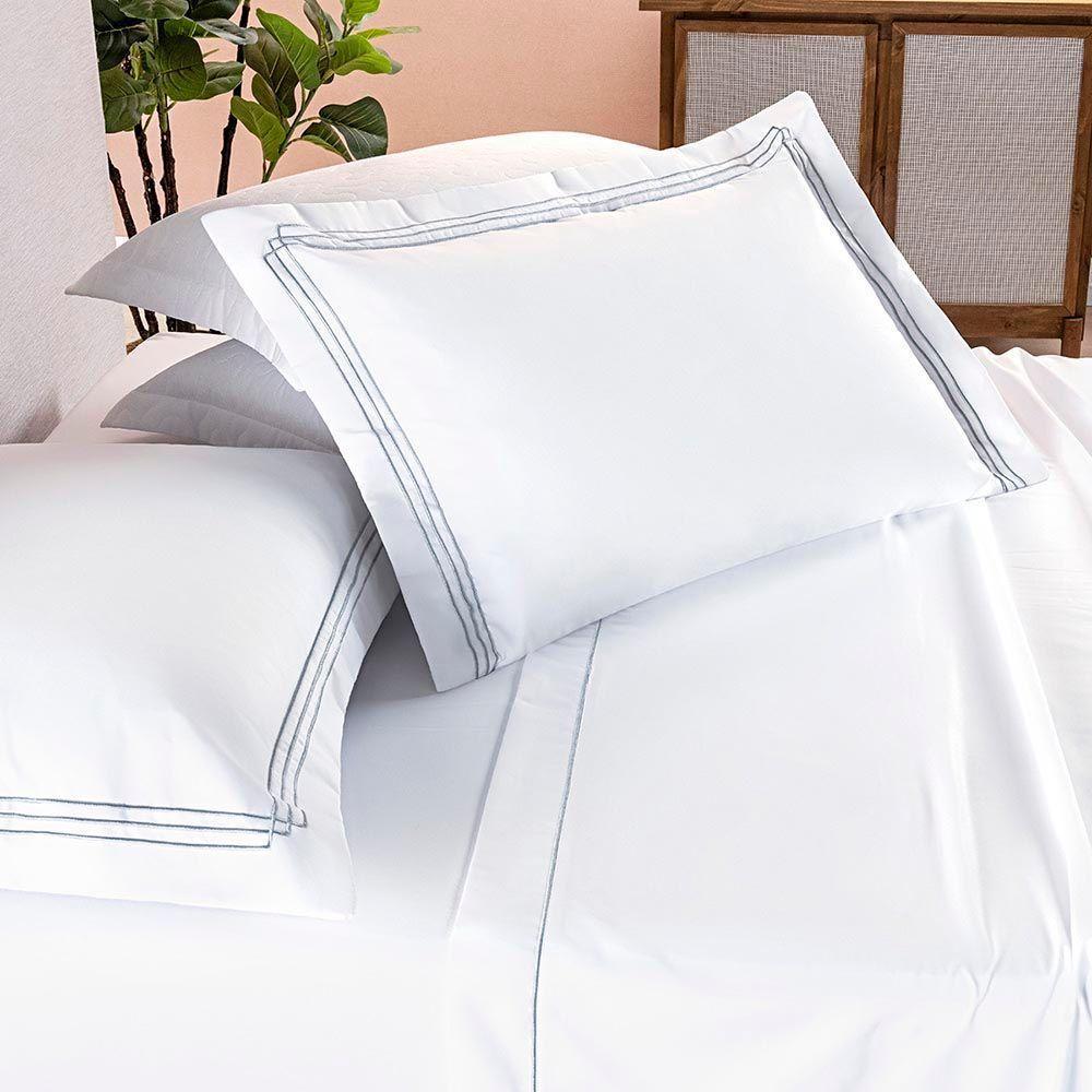 Jogo De Lençol Adeli Casal 4 Peças Micropercal 400 Fios Detalhe Bordado - Branco - 100% Poliéster - 2