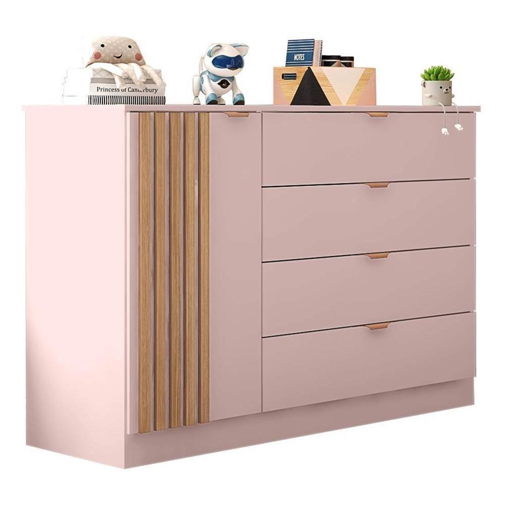 Jogo De Quarto Infantil Ayla Com Guarda Roupa E Cômoda Rosê Acetinado - Phoenix Baby Rosê Acetinado - 5