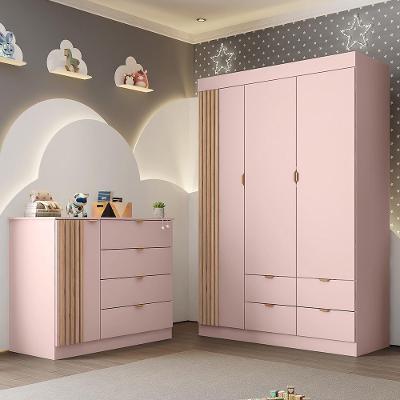 Jogo De Quarto Infantil Ayla Com Guarda Roupa E Cômoda Rosê Acetinado - Phoenix Baby Rosê Acetinado