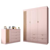 Jogo De Quarto Infantil Ayla Com Guarda Roupa E Cômoda Rosê Acetinado - Phoenix Baby Rosê Acetinado - 1