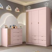 Jogo De Quarto Infantil Ayla Com Guarda Roupa E Cômoda Rosê Acetinado - Phoenix Baby Rosê Acetinado - 2
