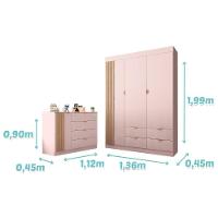 Jogo De Quarto Infantil Ayla Com Guarda Roupa E Cômoda Rosê Acetinado - Phoenix Baby Rosê Acetinado - 7