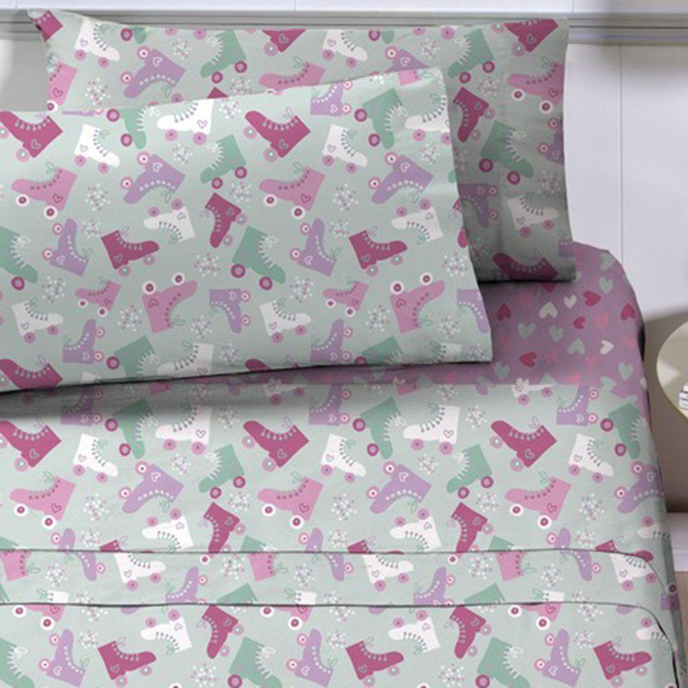 Jogo De Lençol Planeta Mágico Solteiro 3 Peças Infantil Estampado - Patins - 100% Poliéster - 2