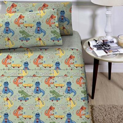 Jogo De Lençol Planeta Mágico Solteiro 3 Peças Infantil Estampado - Dinossauro - 100% Poliéster