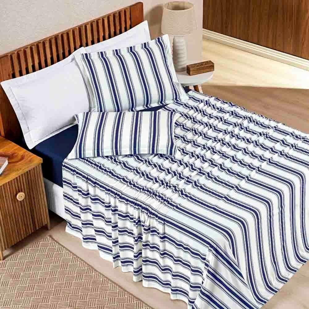 Jogo De Lençol Mimis Solteiro 3 Peças Malha 100% Algodão Extra Macio - Azul Marinho - 1