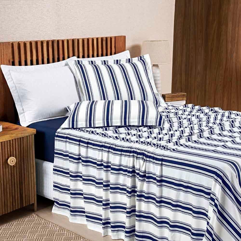 Jogo De Lençol Mimis Solteiro 3 Peças Malha 100% Algodão Extra Macio - Azul Marinho - 3