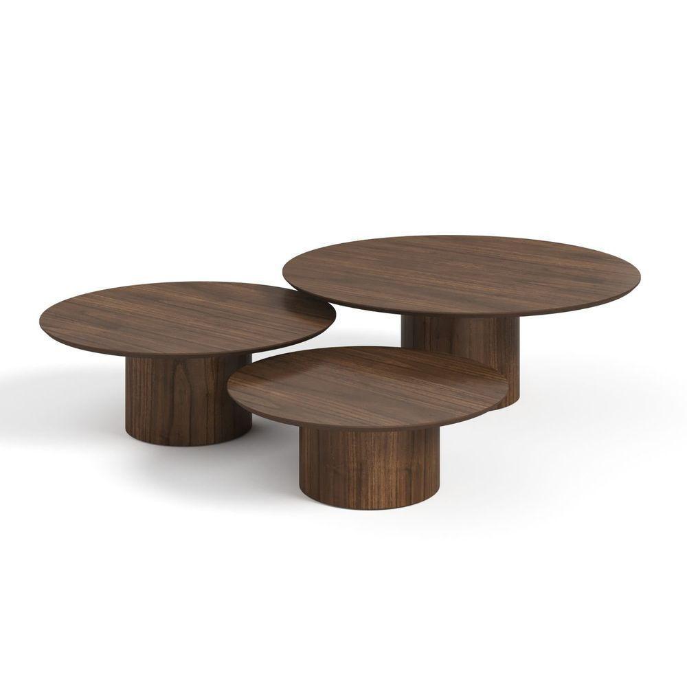 Conjunto Mesa De Centro Ava Em Madeira Castanho - 1