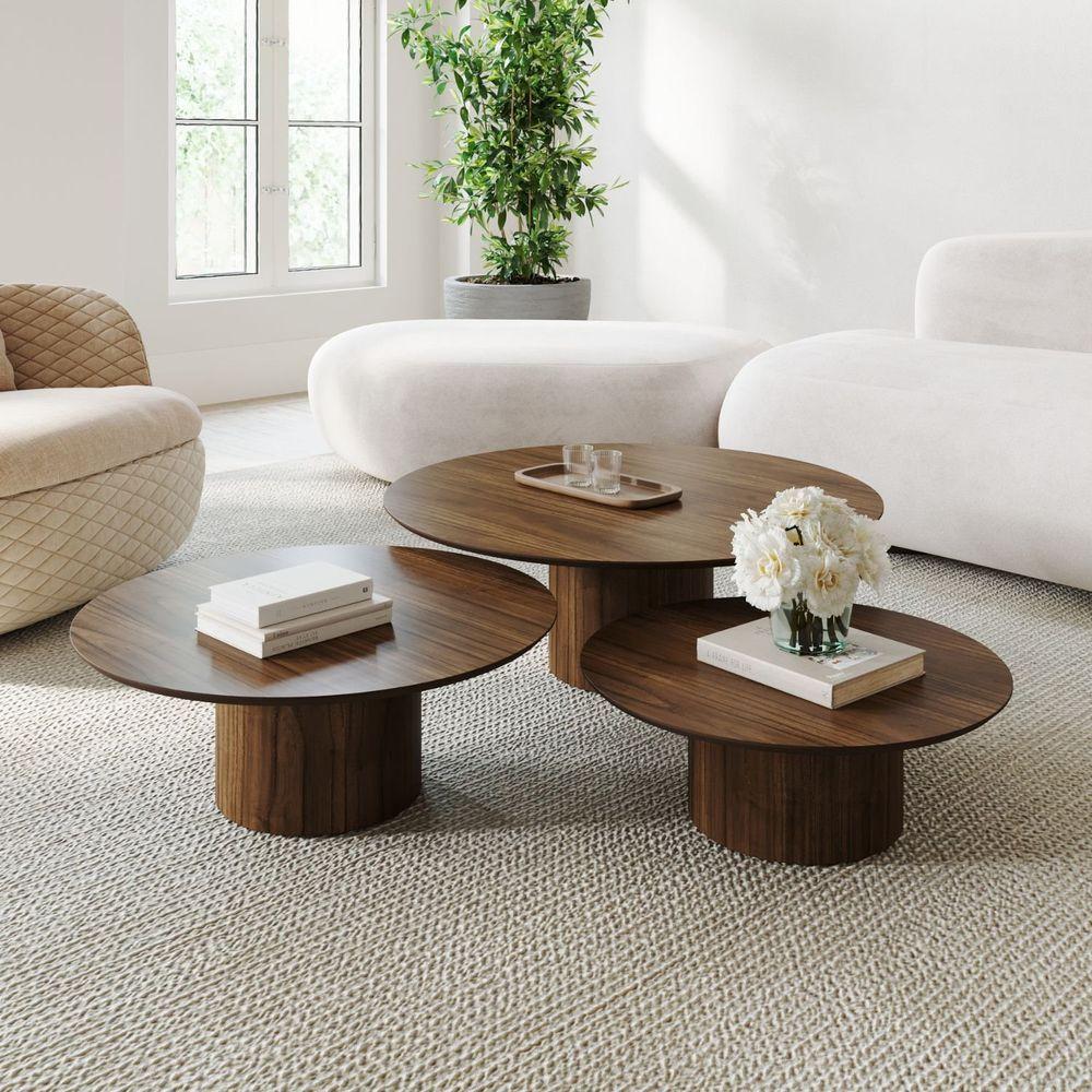 Conjunto Mesa De Centro Ava Em Madeira Castanho - 2
