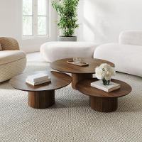 Conjunto Mesa De Centro Ava Em Madeira Castanho - 2