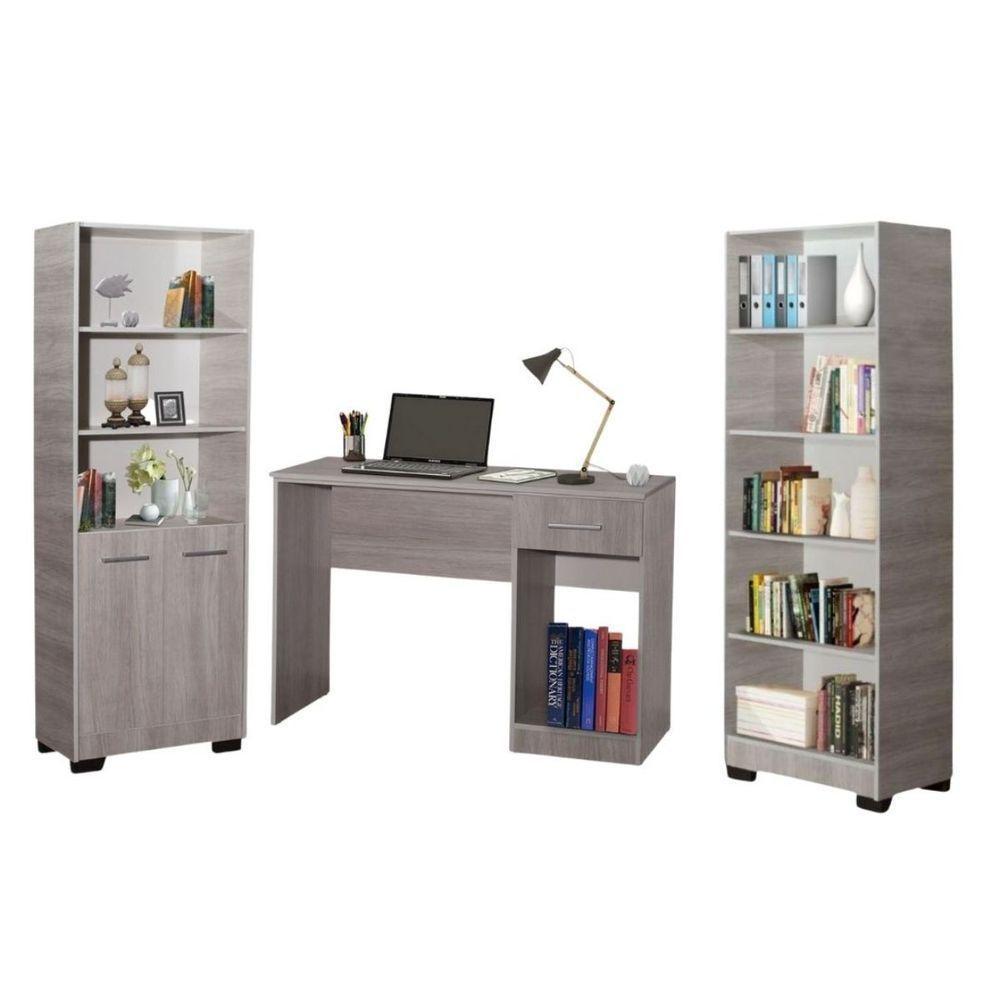 Kit 2 Estante Para Livros Mesa Escrivaninha Onix Natural Com Porta - 1