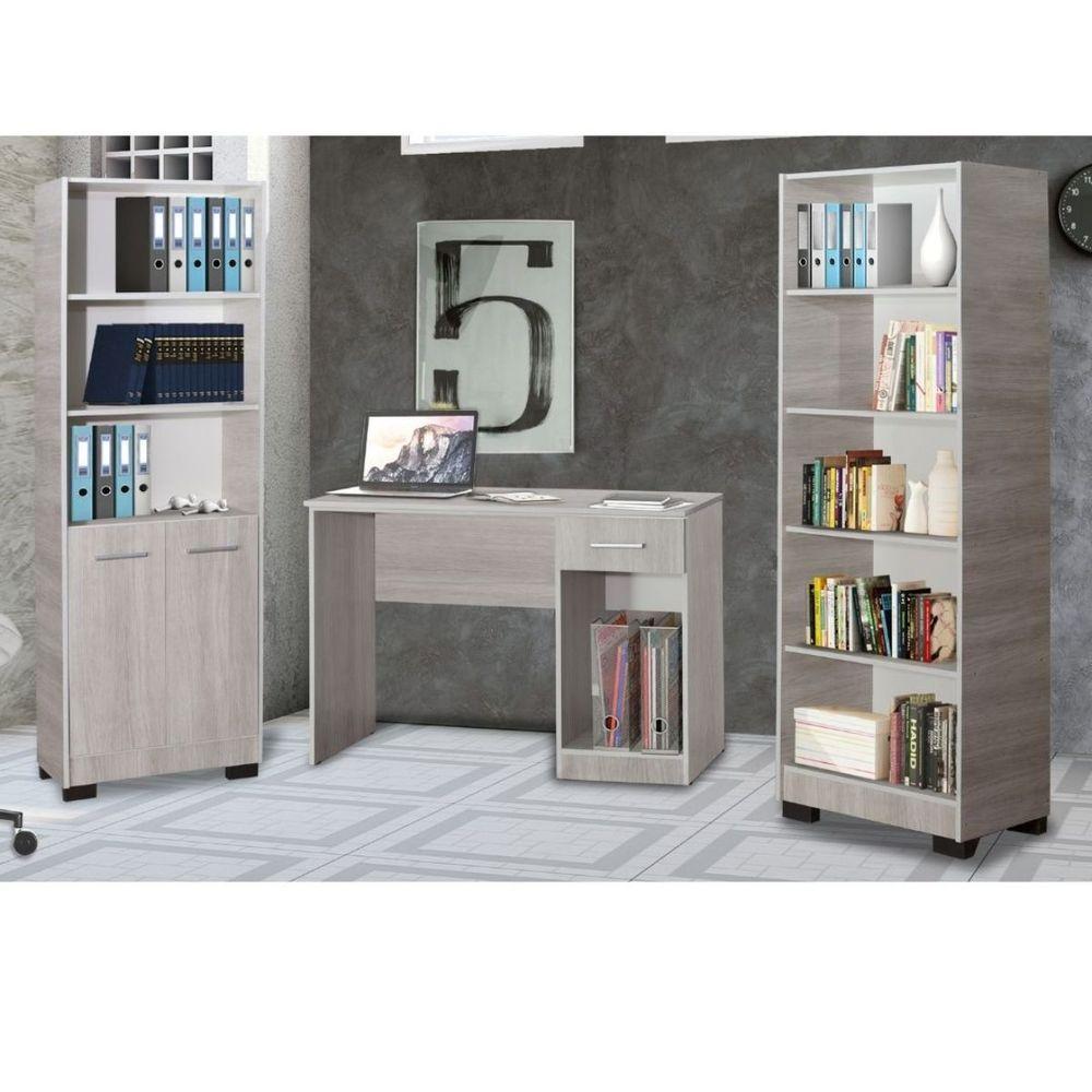 Kit 2 Estante Para Livros Mesa Escrivaninha Onix Natural Com Porta - 5