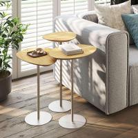 Conjunto De 3 Mesas Laterais Orgânicas Kaleo Base Champanhe Tampo Damasco - 5