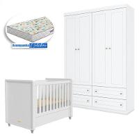 Berço Tutto New E Guarda Roupa Infantil Americano Ambiente 4 Portas Branco Fosco Com Colchão Gazin - Matic - 6