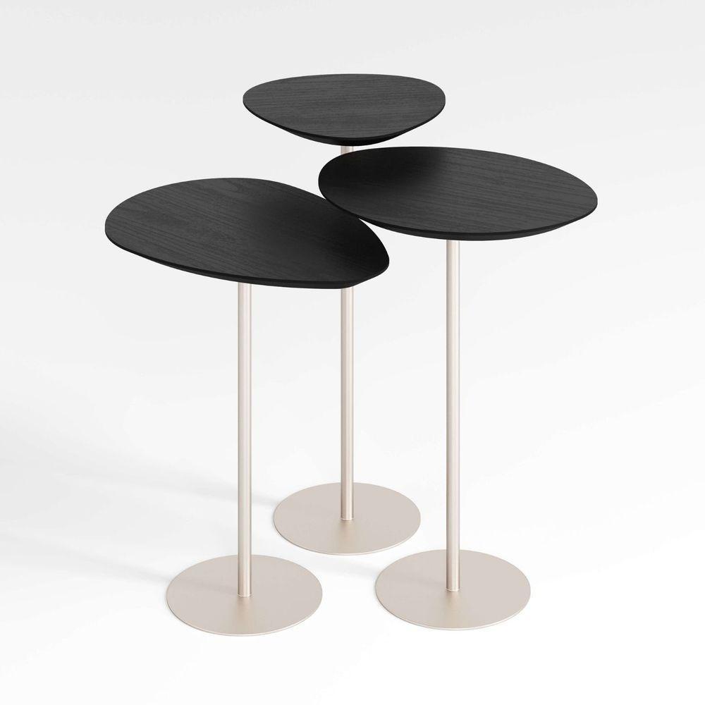 Conjunto De 3 Mesas Laterais Orgânicas Kaleo Base Champanhe Tampo Preto - 1