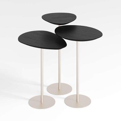 Conjunto De 3 Mesas Laterais Orgânicas Kaleo Base Champanhe Tampo Preto